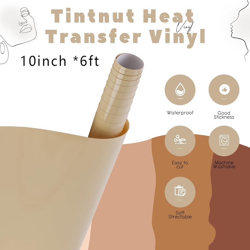 Tintnut Cream HTV Vinyl - 10 inches x 6ft Heat Transfer Vinyl Nude Vinyl Bundle Brown HTV Iron On Vinyl for T-Shirts DIY Compatible with Cricut Or Silhoutte Cameo - Image 2